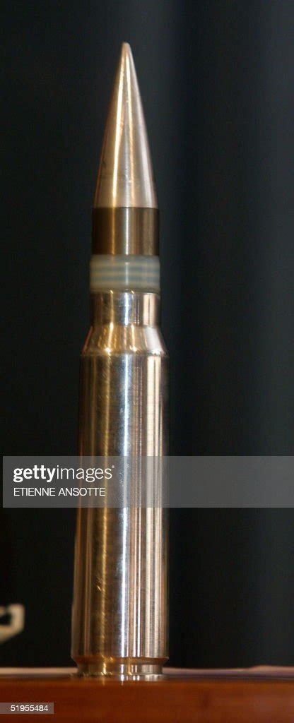 A 30mm Depleted Uranium Tipped Armour Piercing Cartridge Is Displayed