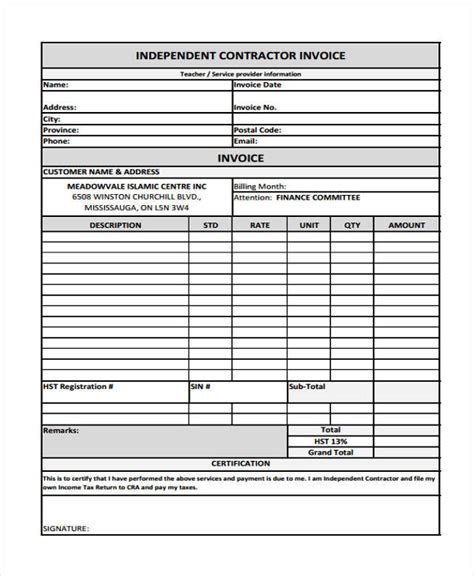 Contractor Invoice Template 10 Free Word Pdf Format Download