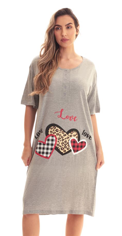 Just Love Short Sleeve Nightgown Sleep Dress For Women Grey Love Love Love 3x