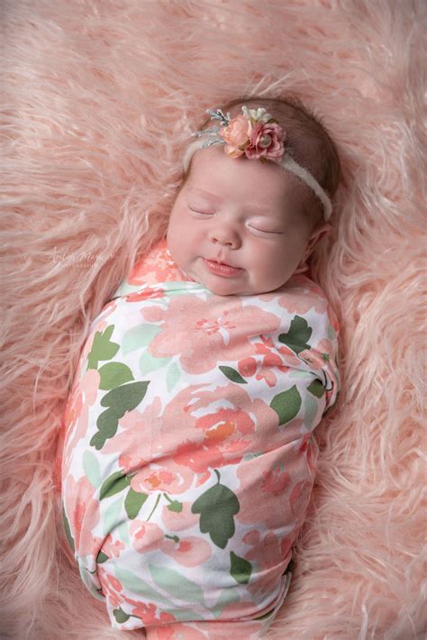 Newborn Girl Photoshoot Floral Wrap With Pink Floral Headband Maternity