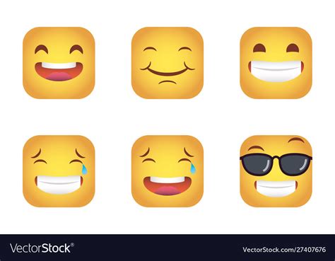 Set Squares Emoticons Faces Characters Royalty Free Vector