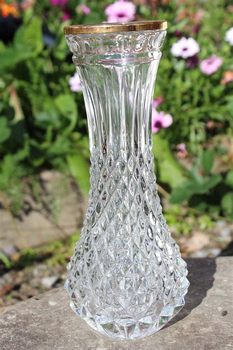 Vintage Crystal Glass Vase Etsy Glass Vase Vintage Crystal Clear