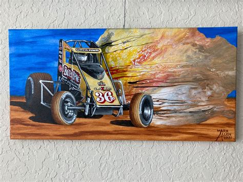 Dave Darland Usac Sprint Car 10x20 Acrylic On Canvas Motorsport Art