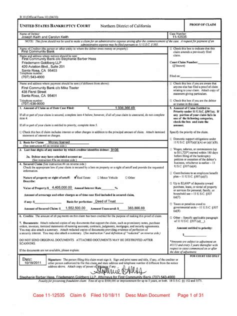 Select an application personal financial statement loan application wire transfer form. Proof of Claim by First Community Bank | Security Interest ...
