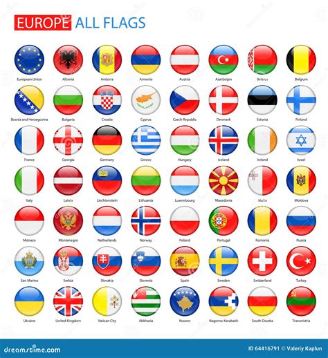 Glossy Round Flags Of Europe Full Vector Collection Stock Vector