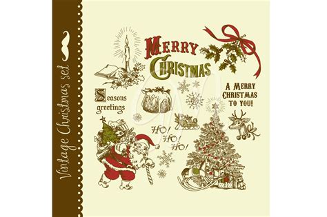 Christmas vintage style clip art | Illustrator Graphics ~ Creative Market