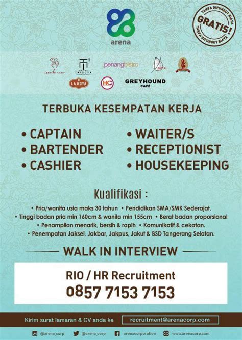 Contoh lowongan kerja menarik untuk kebutuhan rekrutmen anda seperti lowongan kerja hrd, design interior, marketing manager dan contoh dalam bahasa inggris. LOWONGAN KERJA RESTAURANT - 𝙈𝙊𝙃𝘼𝙈𝙈𝘼𝘿 𝙅𝘼𝙀𝙉𝙐𝘿𝙄𝙉 di Kebon Jeruk, Jakarta Barat, 15 Oct 2017 - Loker ...