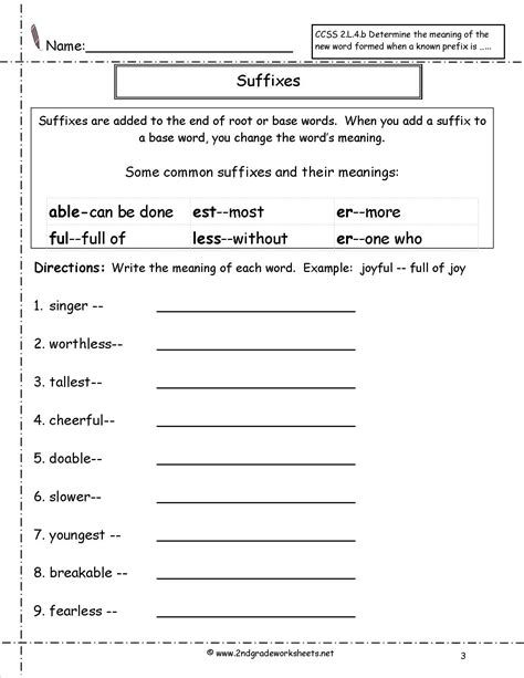 Second Grade Prefixes Worksheets — Db