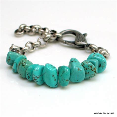 Turquoise Bracelet Large Stone Nuggets Bold By WillOaksStudio