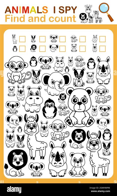 Coloring Book Page I Spy Count And Color Zoo Animal Printable