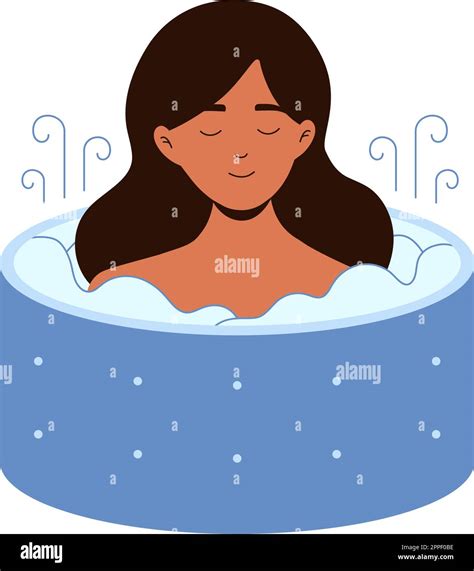 Young Female Girl Character Is Happy Relaxing In Hot Sauna Bath Woman Is Sitting And Enjoing In