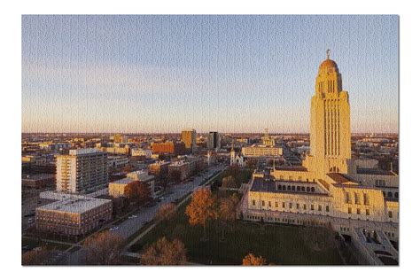 Lincoln Nebraska Aerial View Of State Capital Building In Autumn