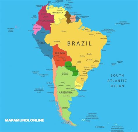 Está atravesada por la línea ecuatorial en su extremo norte. Mapa de América del Sur | Sudamérica | Político | Físico ...