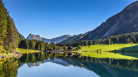 Tyrol Austria Lake Mountains Forest Water Reflection Wallpaper