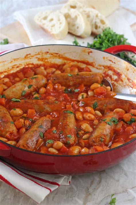 Ingredients in baked sausages with apples. Easy Sausage & Butterbean Casserole - My Fussy Eater