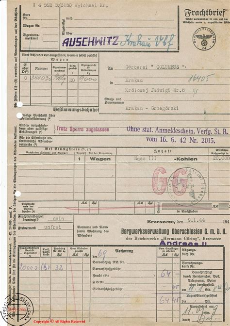 ww2 concentration camp kl original items kl auschwitz subcamp brzeszcze waybill 1944
