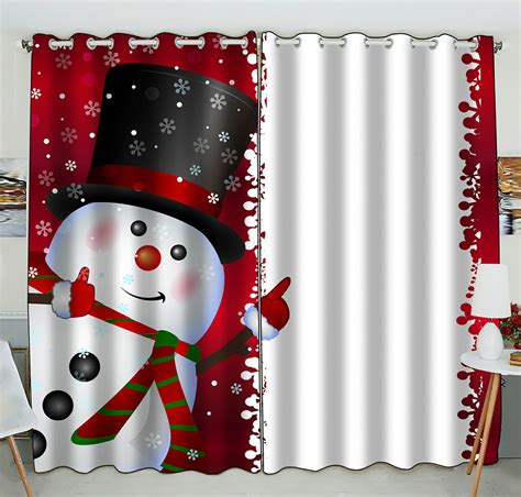 Phfzk Festival Window Curtain Winter Holiday Merry Christmas Snowman