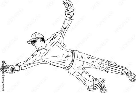 Outline Sketch Drawing Of Cricket Wicket Keeper Catch Vector
