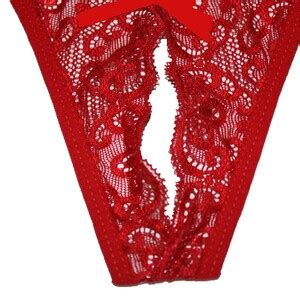 Red Floral Lace Open Crotch Lace Thong Etsy