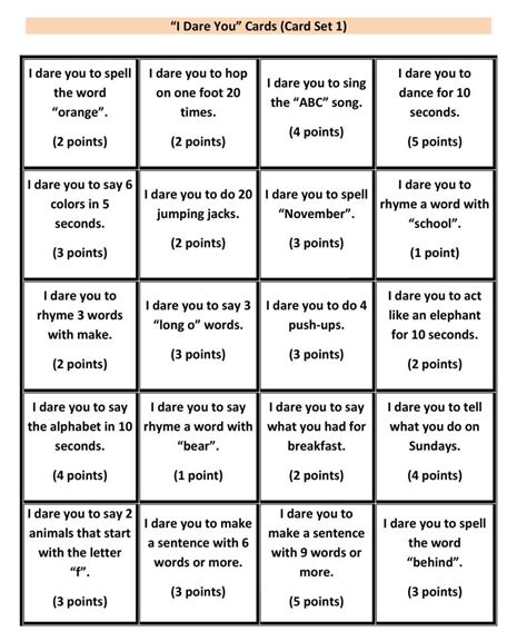 Then scatter them around the room. ESL Game: I Dare You (printable cards)