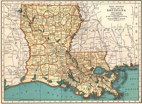 1935 Antique Louisiana Map Of Louisiana State Map Gallery Wall Etsy