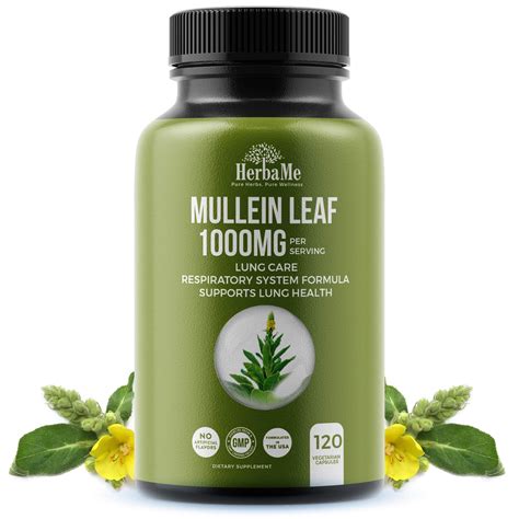 HerbaMe Mullein Leaf Capsules, 120 Count, 1000mg, Lung Care, Herbal