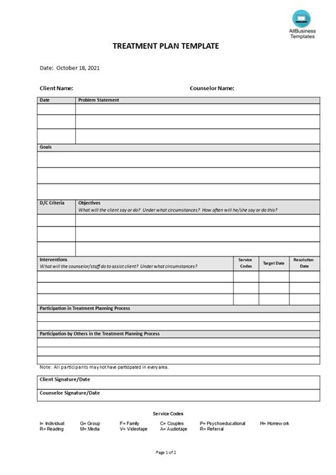 Treatment Plan Template Templates At