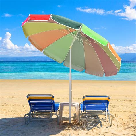 Yescom 8 Rainbow Beach Umbrella Sunshade With Tilt Sand Anchor Uv Protection Outdoor Walmart