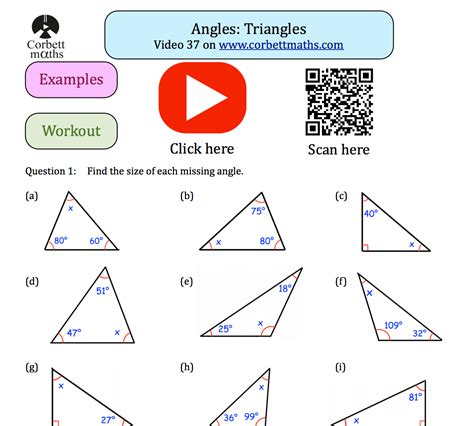 Angles in a Triangle Textbook Exercise Corbettmaths