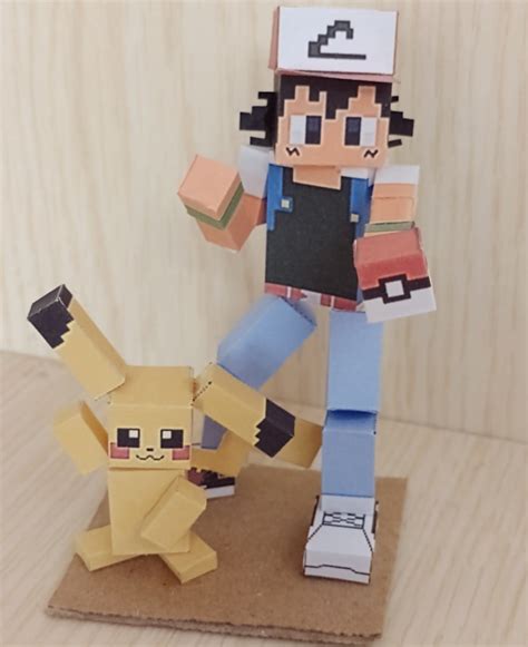 Pixel Papercraft Ash And Pikachu Pokemon