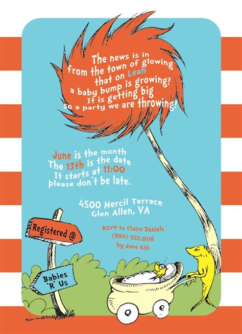 Dr Seuss Baby Shower Invitations Templates Dr Seuss Twin Baby Shower