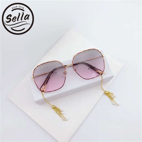 2018 sella oversized women square sunglasses brand designer gradient clear lens with chains men