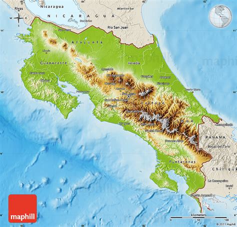 Physical Map Of Costa Rica Shaded Relief Outside