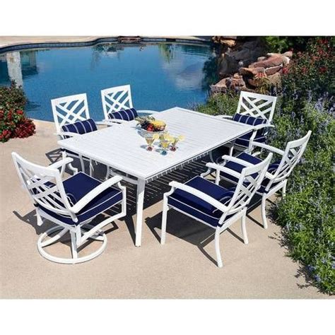 White aluminium outdoor dining table. 7pc aluminum outdoor dining table & chairs white patio ...