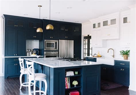 The space is equipped with miele wall ovens, a gaggenau cooktop. Navy Blue Kitchen Design, Alexandra Lauren Interior Design ...