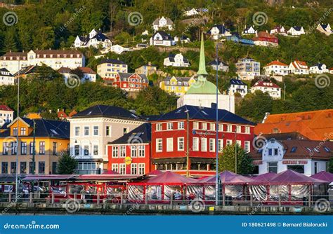 Bergen Norway Panoramic View Of Historic City Center Along Bryggen