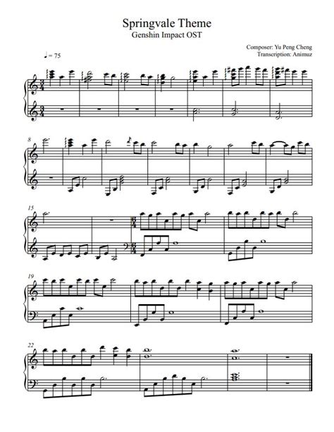 Springvale Theme Genshin Impact Sheet Music Sheethost