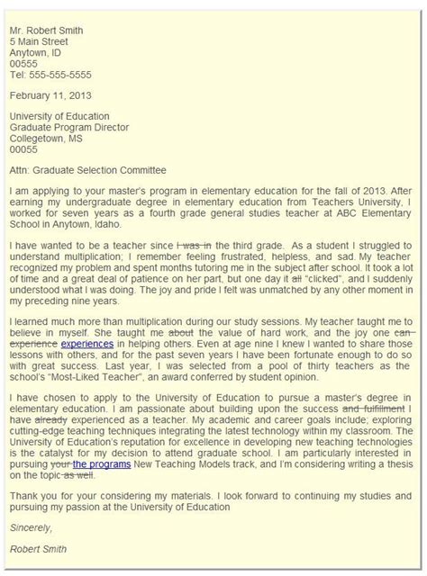 graduate school admissions letter  intent college life