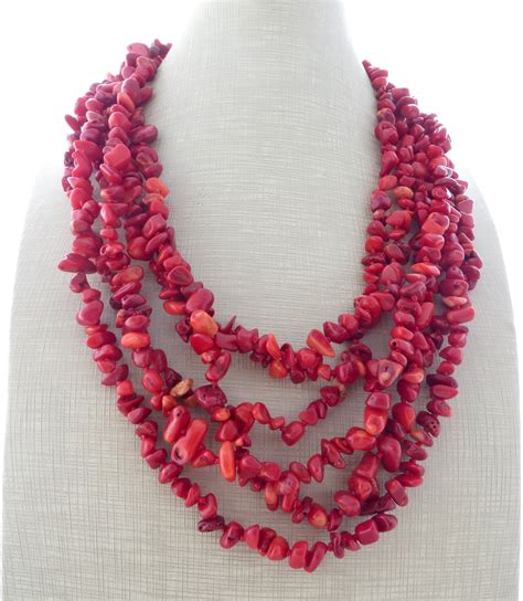 Red Coral Necklace Multi Strand Necklace Chunky Choker Etsy Uk Red