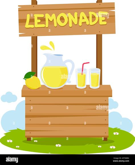 lemonade stand and fresh lemon juice in pitcher and glasses vector illustration stock vector