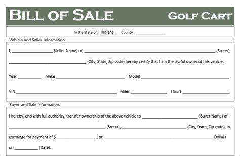 Free Indiana Golf Cart Bill Of Sale Template Off Road Freedom