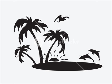 Silhouette Palm Trees On The Beach With Fish Royalty Free Stock Image