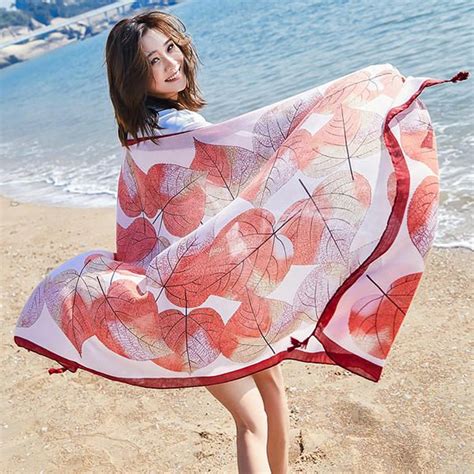 us 13 71 women printing summer beach scarves shawl sunshade soft scarf women s accessories from