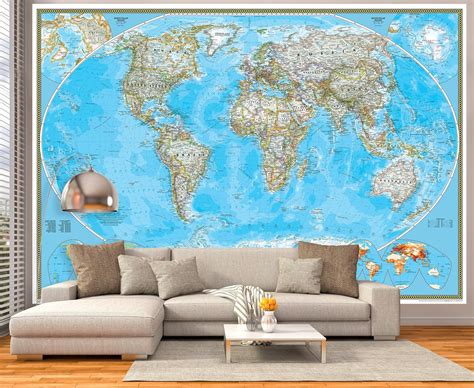 Giant World Map Mural Blue Ocean Mural World Map Mural Map Images