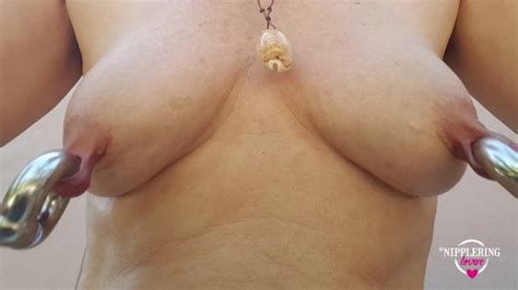 Nippleringlover Inserting Double Big Heavy Rings In Extremely Stretched Large Gauge Nipple Piercings