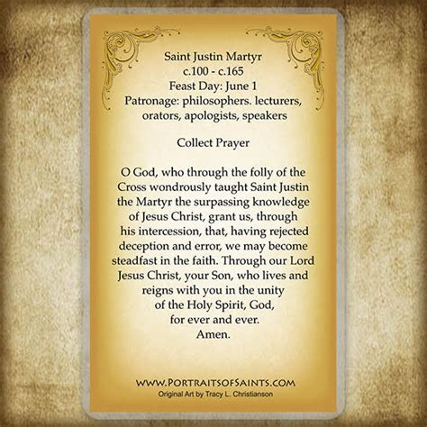 St Justin Martyr Holy Card Portraits Of Saints