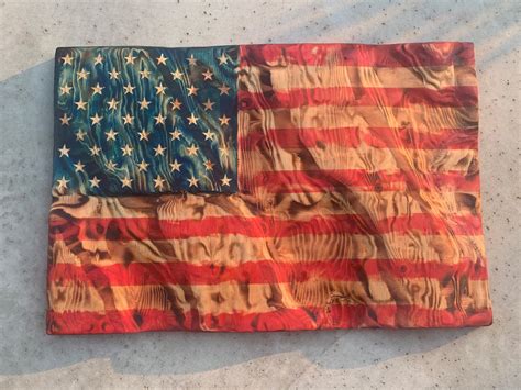 Custom Wood Carved American Flag Etsy
