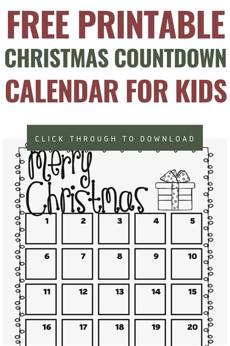 Free Printable Countdown Calendar Generic Printable Countdown Calendar