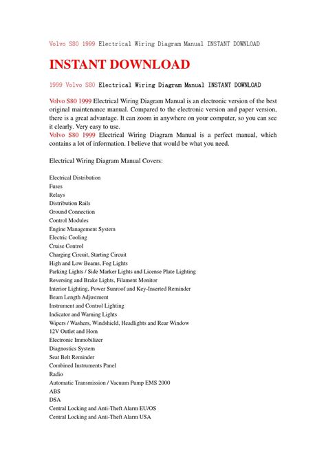 Get the repair info you need to fix your volvo s80 instantly. Volvo s80 1999 electrical wiring diagram manual instant ...