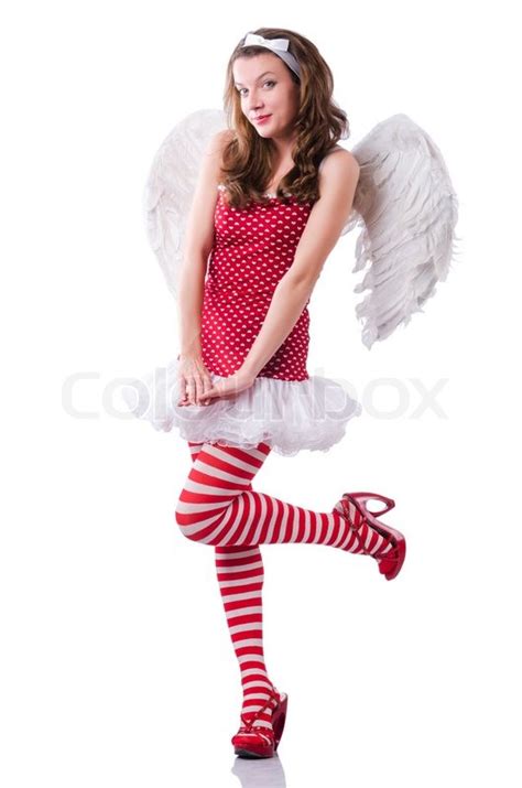 Angel In Red Clothing On White Stock Image Colourbox